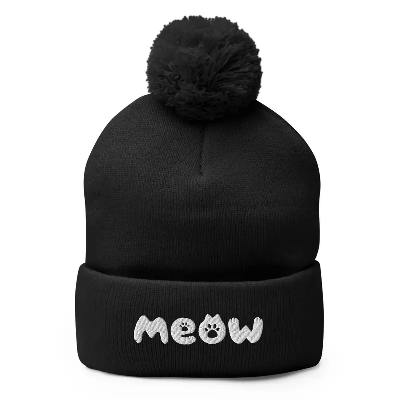 Meow Pom Pom Knit Cap